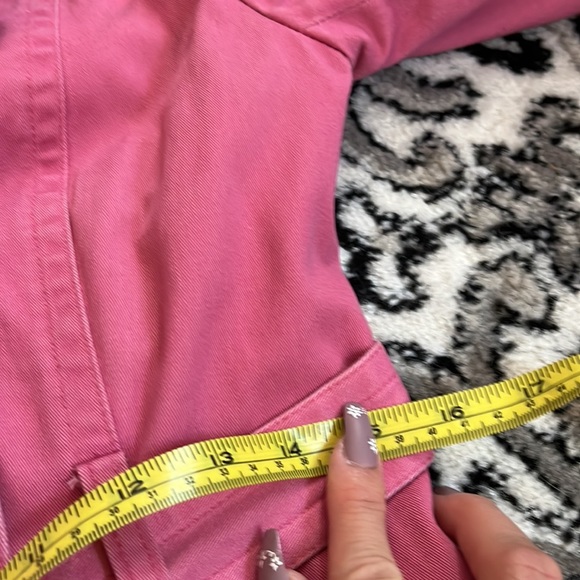 Super Cute & Unique Express Canvas Cotton Pink Trench Coat Jacket W/ Belt small - Picture 14 of 15